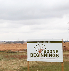 Sign showing future site of Boone Beginnings child care center