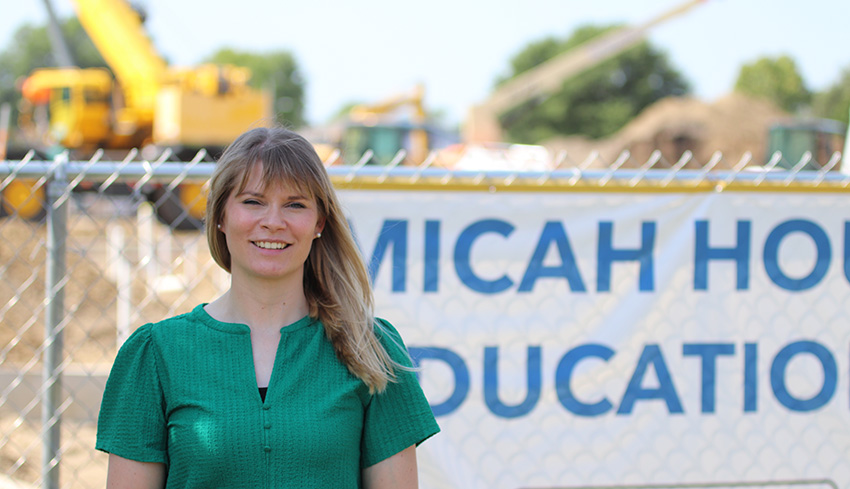 Ashley Flater, executive director of MICAH House, at the construction site of the Florence M. Lakin Child Development Center