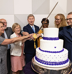 Cutting the Buffett Institute's 10-year birthday cake