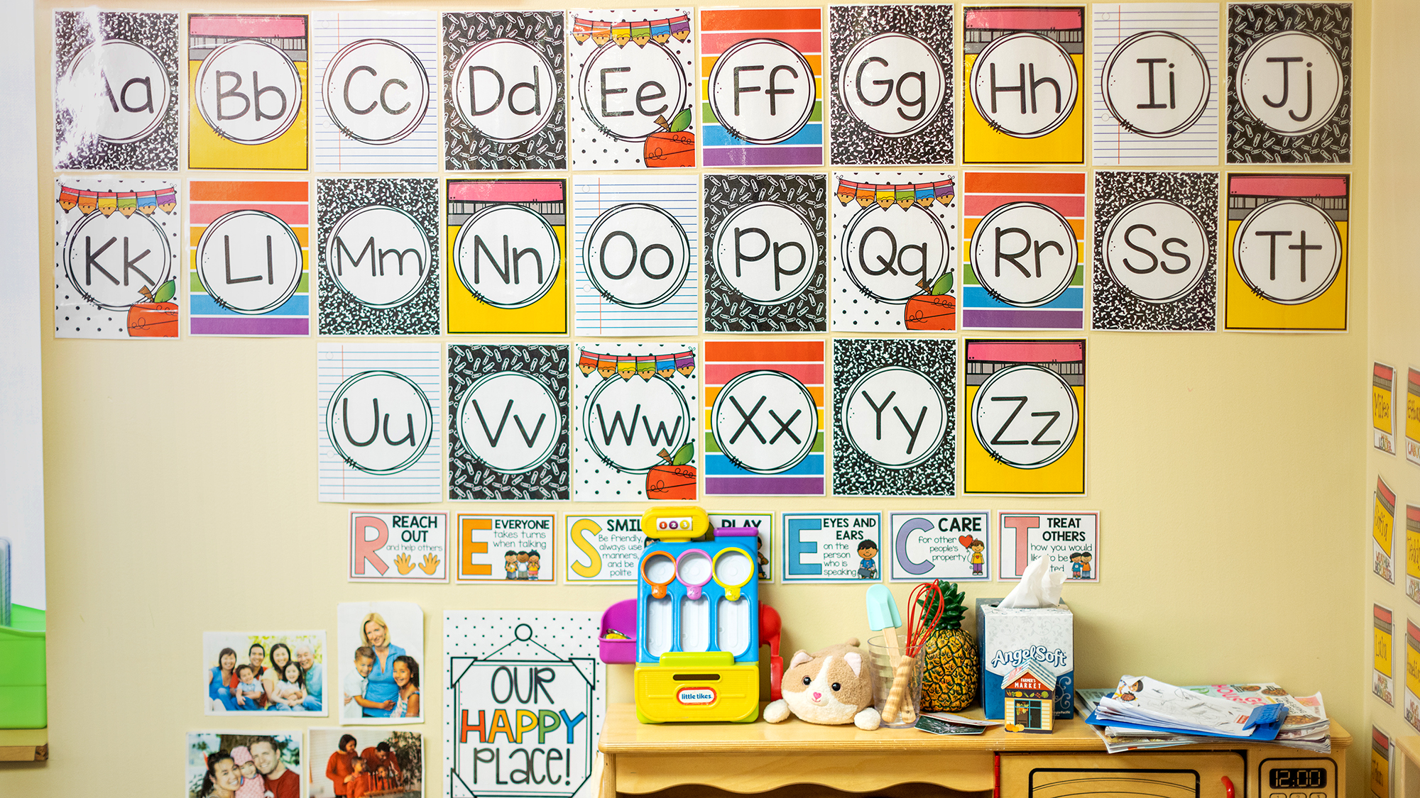 Letters of the alphabet on a classroom wall