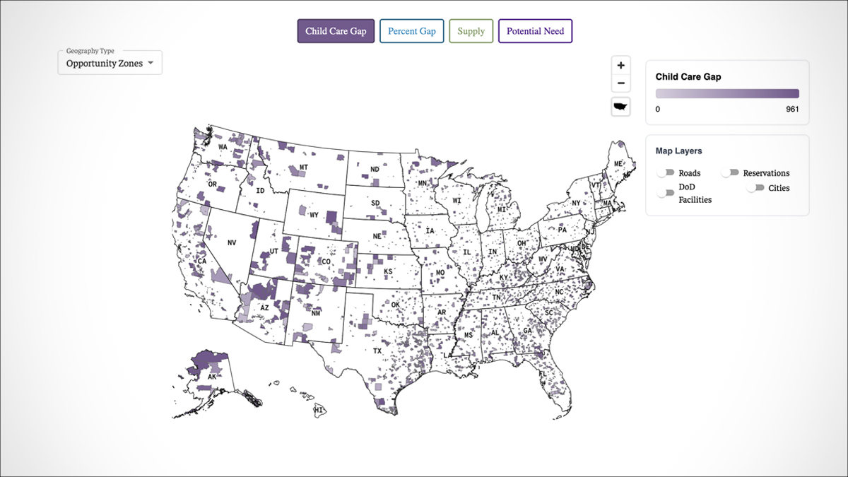 A graphic of a map showing federal Opportunity Zones