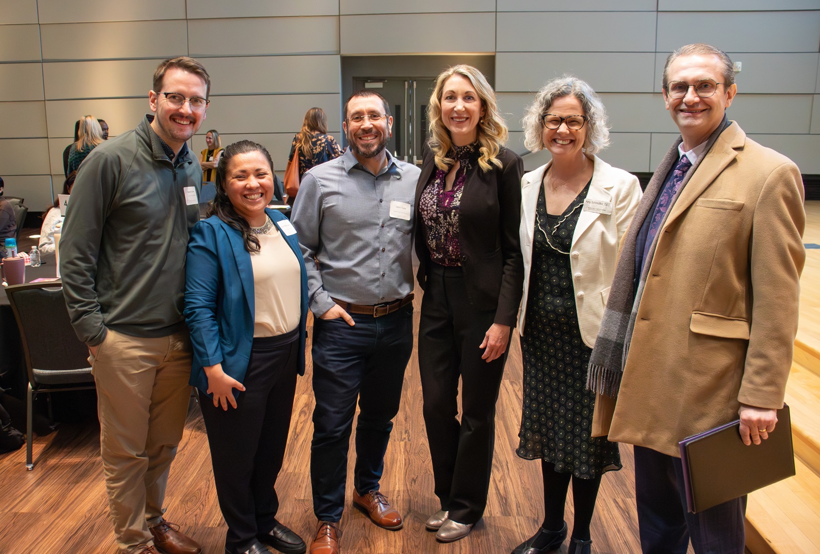 Members of the Buffett Early Childhood Institute and the Learning Community Coordinating Council and executive team stand together for a photo. From left to right: Stephen Bloom, Itzeni Nayeli Lopez, Jason Taylor, Raquel Dixon Rodriguez, Amy Schmidtke, and Walter Gilliam