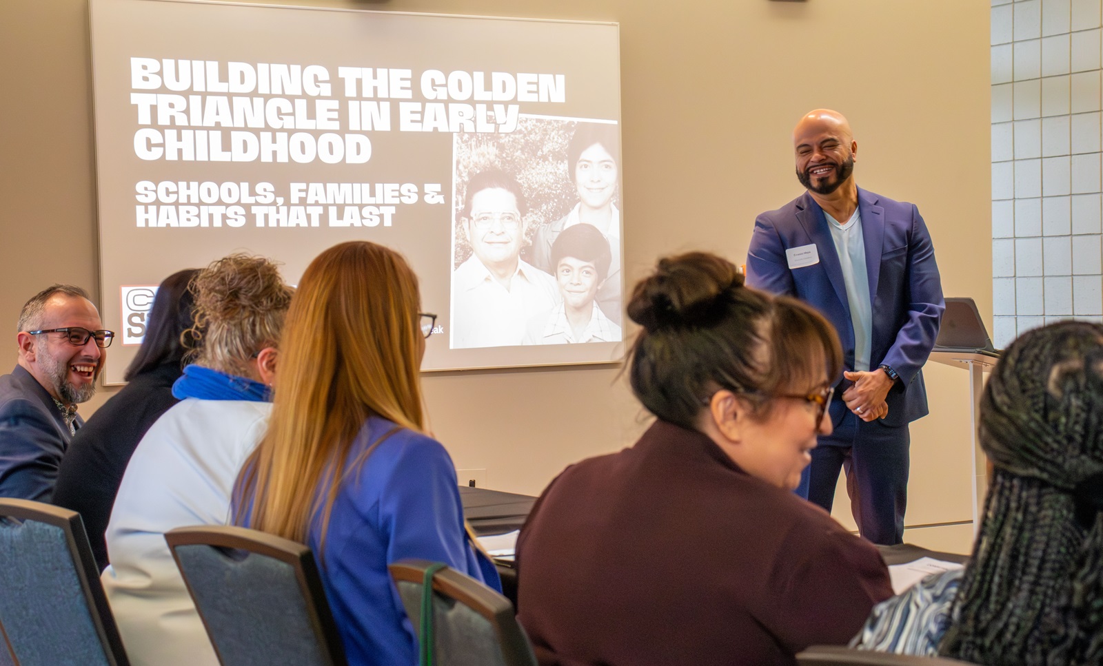 Ernesto Mejia led a presentation to elementary school principals at a breakout session after the 2026 Superintendents' Early Childhood Plan convening