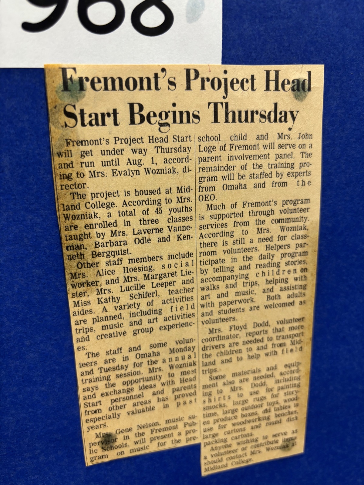 An older newspaper clipping about the Dodge County Head Start 