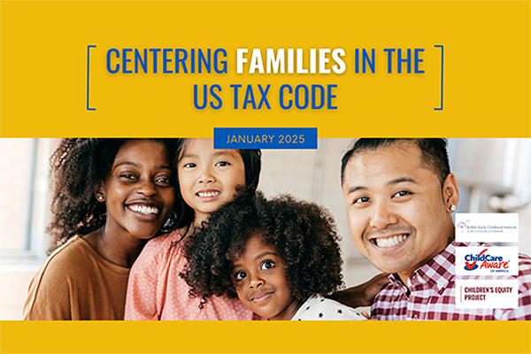 An image of a family on a yellow background that is the cover of a research report