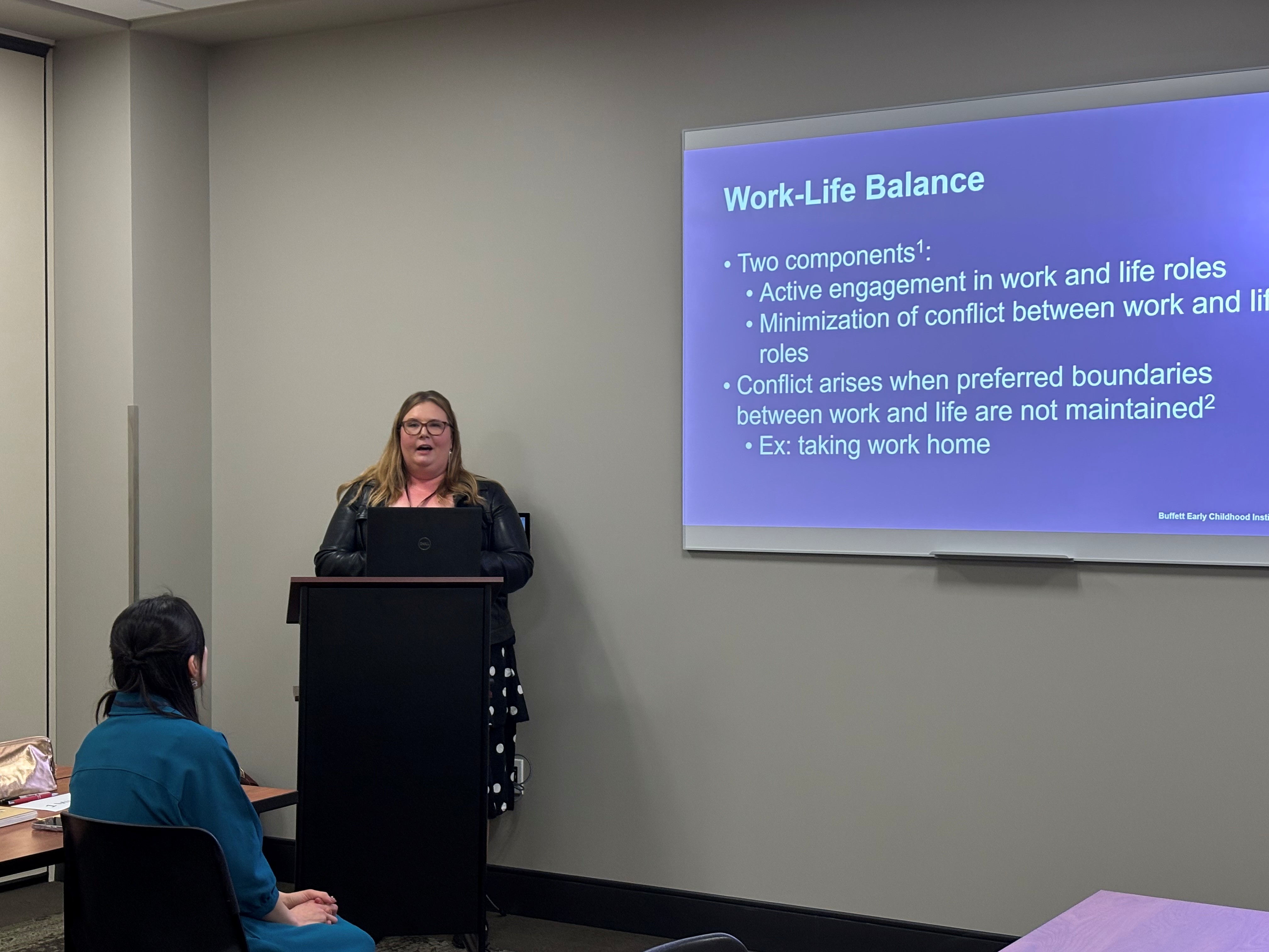 Alexandra Daro, the Buffett Institute's director of applied research, co-presented research on burnout among Nebraska Head Start educators. 